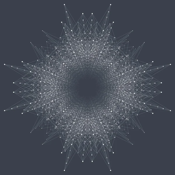 Geometrische abstrakte runde Form mit verbundenen Linien und Punkten. grafische Zusammensetzung für Medizin, Naturwissenschaften, Technik, Chemie. Vektorillustration — Stockvektor