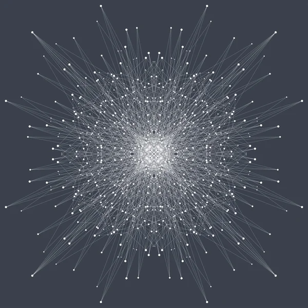 Geometrisk abstrakt rund form med uppkopplade och prickar. Grafisk komposition för medicin, vetenskap, teknik, kemi. Vektor illustration — Stock vektor