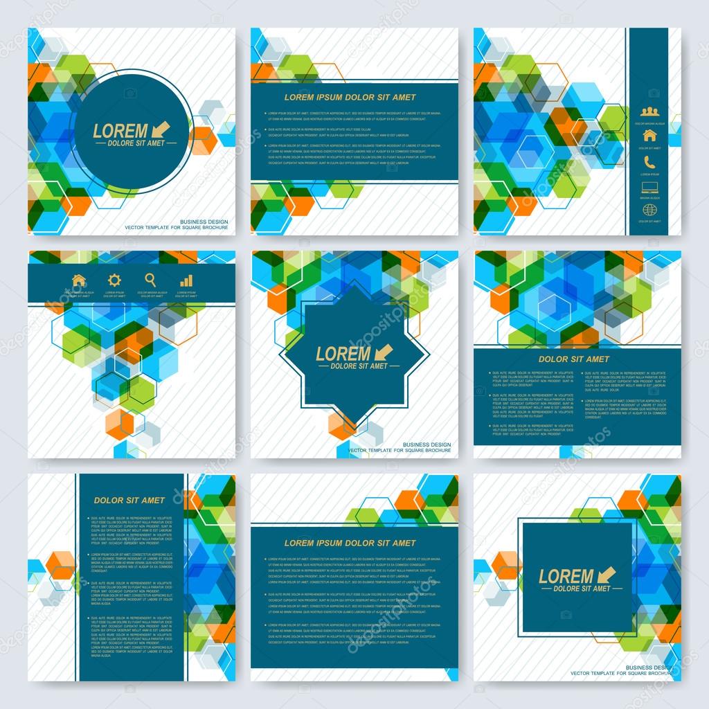 Modern vector templates for square brochure, cover, layout, card or magazine. Business, science, medicine and technology stationery mock-up. Background with colorful hexagons