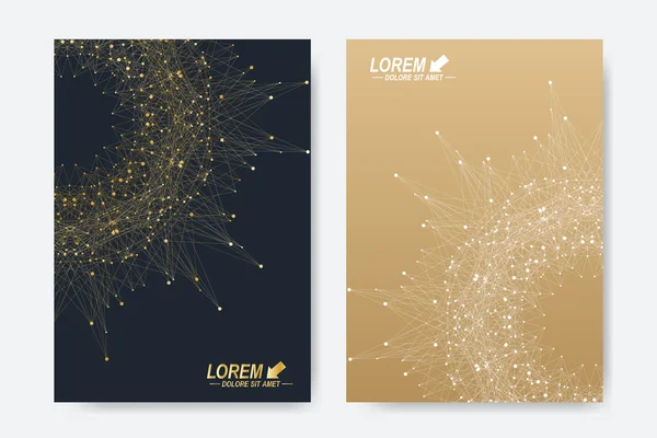 Moderne vectorsjabloon voor brochure, folder, flyer, omslag, tijdschrift of jaarverslag. A4 formaat. Business, wetenschap, geneeskunde en technologie ontwerp boek lay-out. Abstracte presentatie met gouden mandala — Stockvector