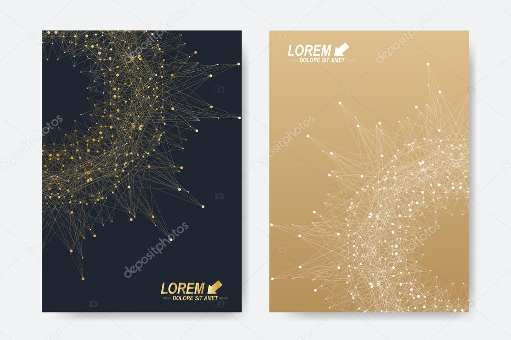 Modern vector template for brochure, Leaflet, flyer, cover, magazine or annual report. A4 size. Business, science, medicine and technology design book layout. Abstract presentation with golden mandala