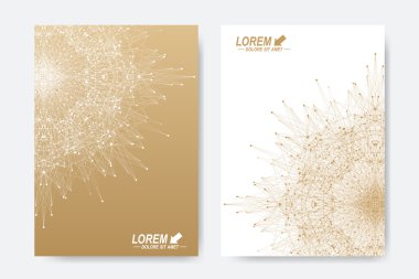 Broşür, broşür, broşür, broşür, kapak, dergi veya yıllık rapor için modern vektör şablonu. A4 beden. İş, bilim, tıp ve teknoloji tasarım kitabı düzeni. Altın mandala ile soyut sunum