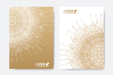 Broşür, broşür, broşür, broşür, kapak, dergi veya yıllık rapor için modern vektör şablonu. A4 beden. İş, bilim, tıp ve teknoloji tasarım kitabı düzeni. Altın mandala ile soyut sunum