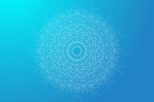 Geometrische abstracte Mandala met verbonden lijn en stippen. Grafische compositie voor geneeskunde, wetenschap, technologie, chemie. Molecuul, communicatie achtergrond. Vector illustratie. — Stockvector