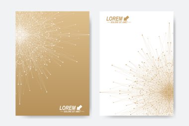 Broşür, broşür, broşür, broşür, kapak, dergi veya yıllık rapor için modern vektör şablonu. A4 beden. İş, bilim, tıp ve teknoloji tasarım kitabı düzeni. Altın mandala ile soyut sunum