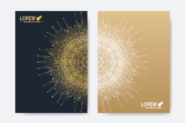 Broşür, broşür, broşür, broşür, kapak, dergi veya yıllık rapor için modern vektör şablonu. A4 beden. İş, bilim, tıp ve teknoloji tasarım kitabı düzeni. Altın mandala ile soyut sunum