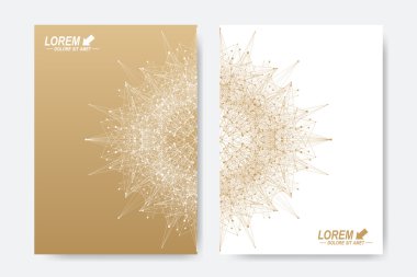 Broşür, broşür, broşür, broşür, kapak, dergi veya yıllık rapor için modern vektör şablonu. A4 beden. İş, bilim, tıp ve teknoloji tasarım kitabı düzeni. Altın mandala ile soyut sunum