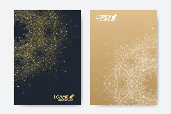 Broşür, broşür, broşür, broşür, kapak, dergi veya yıllık rapor için modern vektör şablonu. A4 beden. İş, bilim, tıp ve teknoloji tasarım kitabı düzeni. Altın mandala ile soyut sunum