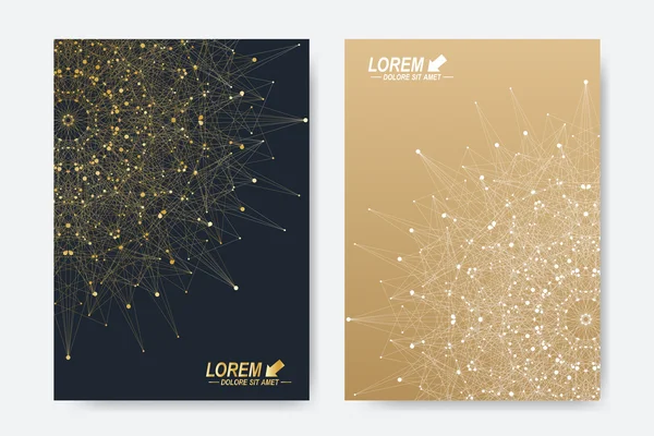 Broşür, broşür, broşür, broşür, kapak, dergi veya yıllık rapor için modern vektör şablonu. A4 beden. İş, bilim, tıp ve teknoloji tasarım kitabı düzeni. Altın mandala ile soyut sunum