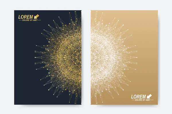 Broşür, broşür, broşür, broşür, kapak, dergi veya yıllık rapor için modern vektör şablonu. A4 beden. İş, bilim, tıp ve teknoloji tasarım kitabı düzeni. Altın mandala ile soyut sunum