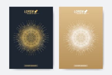 Modern vektör şablon broşür, broşür, el ilanı, kapak, dergi veya yıllık raporu. İş, bilim, tıp ve teknoloji tasarım kitap düzeni. Soyut tanıtımı ile altın mandala.