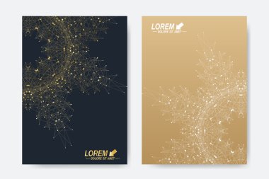 Modern vektör şablon broşür, broşür, el ilanı, kapak, dergi veya yıllık raporu. İş, bilim, tıp ve teknoloji tasarım kitap düzeni. Soyut tanıtımı ile altın mandala.