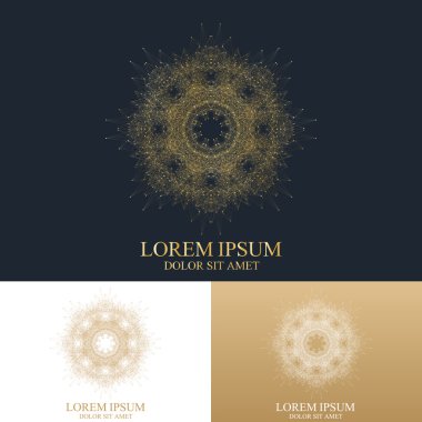 Bağlı çizgi ve noktalarla geometrik soyut yuvarlak form. Tıp, bilim, teknoloji, kimya için grafik kompozisyon. Vektör İşareti Şablonu