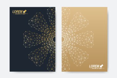 Modern vektör şablon broşür, broşür, el ilanı, kapak, dergi veya yıllık raporu. İş, bilim, tıp ve teknoloji tasarım kitap düzeni. Soyut tanıtımı ile altın mandala.