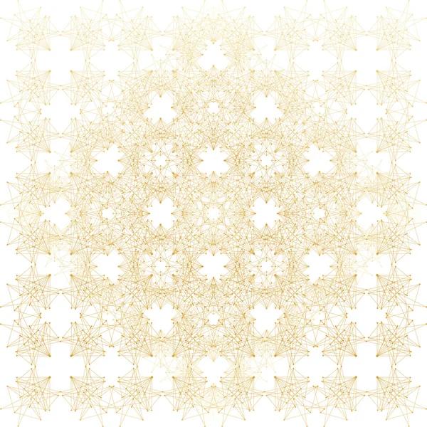 Fond abstrait géométrique. Ligne connectée et points. Grille linéaire dorée avec cercles dans les nœuds. Texture réticulée or monochrome. Illustration vectorielle — Image vectorielle