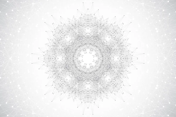 Mandala abstrait géométrique avec ligne et points connectés. Composition graphique pour la médecine, la science, la technologie, la chimie. Molécule, fond de communication. Illustration vectorielle . — Image vectorielle