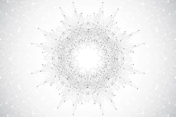 Mandala abstrata geométrica com linha conectada e pontos. Composição gráfica para medicina, ciência, tecnologia, química. Molécula, comunicação. Ilustração vetorial . — Vetor de Stock