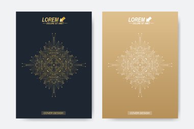 Modern vektör şablon broşür, broşür, el ilanı, kapak, dergi veya yıllık raporu. İş, bilim, tıp ve teknoloji tasarım kitap düzeni. Soyut tanıtımı ile altın mandala.