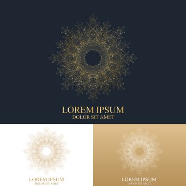 Bağlı çizgi ve noktalarla geometrik soyut İşaret Şablonu. Lüks altın çözümler tasarım