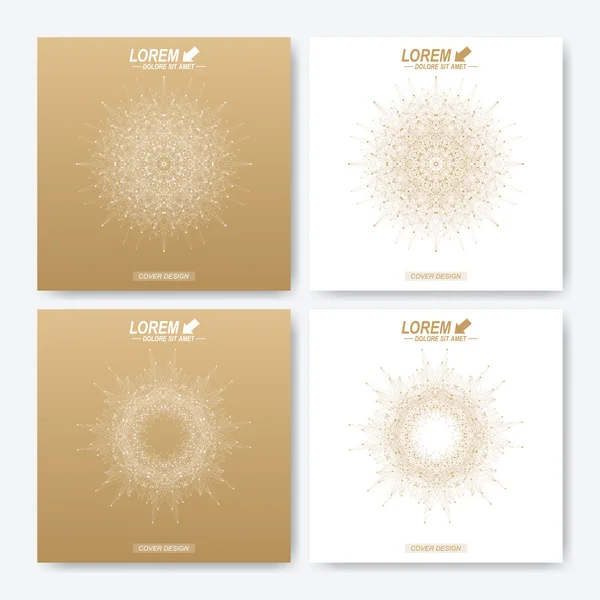 Moderne vector sjabloon voor vierkante brochure, folder, flyer, cover, tijdschrift of jaarlijkse verslag. Business, wetenschap, geneeskunde en technologie design boek lay-out. Abstracte presentatie met gouden mandala. — Stockvector