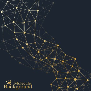 Altın molekül. Nöronlar ve sinir sisteminin molekülü ve iletişim arka planı. Grafik arka plan molekülleri atom DNA. Vektör çizimi.