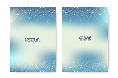Broşür, Broşür, el ilanı, kapak, dergi veya yıllık rapor için modern vektör şablonu. İş, bilim, tıp ve teknoloji tasarım kitap düzeni. Molekül yapısının soyut sunumu.