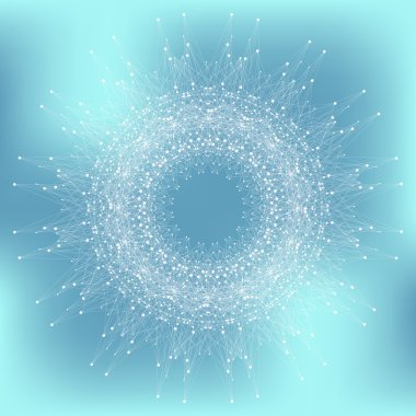 Grafik arka plan molekülü ve iletişim. Sosyal ağ bilgileri. Noktalarla bağlı çizgi. Büyük veri bileşimi. Perspektif görselleştirme. Vektör çizimi.