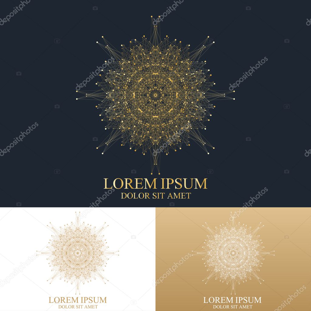 Geometric abstract round form with connected line and dots. Graphic composition for medicine, science, technology , chemistry. Vector Logo Template