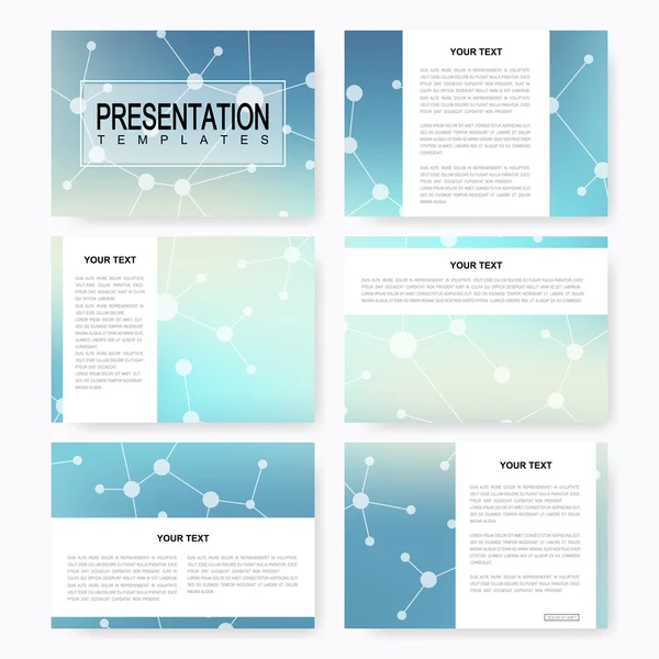 Set of vector templates for multipurpose presentation slides. Brochure, Leaflet, flyer, cover, magazine or annual report. Modern business, science, medicine design. Abstract presentation with molecule — Stock Vector