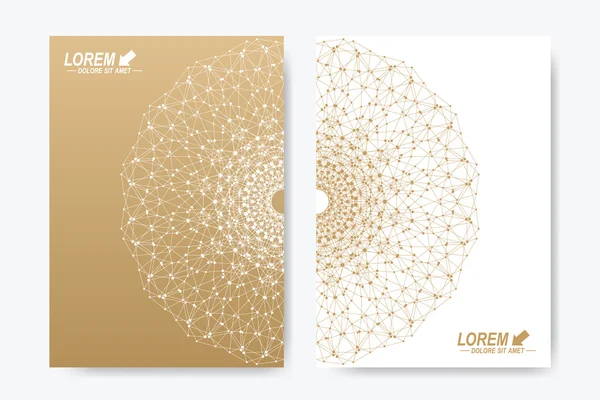 Moderne Vektorvorlage für Broschüren, Broschüren, Flyer, Cover, Magazine oder Jahresberichte. DIN-A4-Format. Wirtschaft, Wissenschaft, Medizin und Technologie gestalten das Buchlayout. Abstrakte Präsentation mit goldenem Mandala — Stockvektor