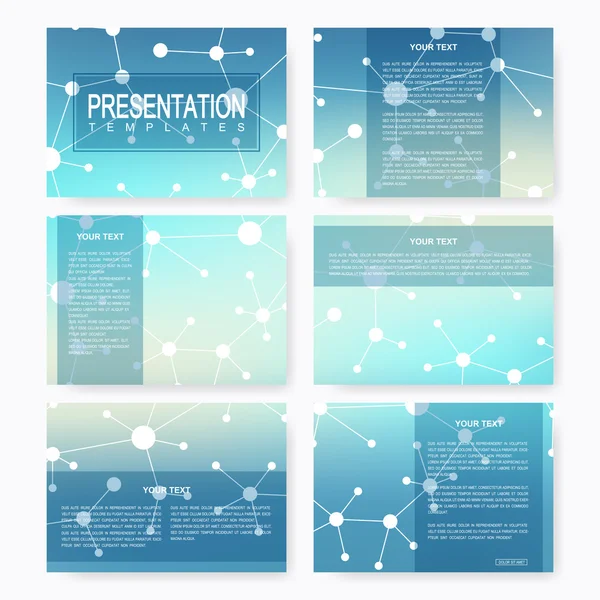 Set of vector templates for multipurpose presentation slides. Brochure, Leaflet, flyer, cover, magazine or annual report. Modern business, science, medicine design. Abstract background with molecule. — Stock Vector