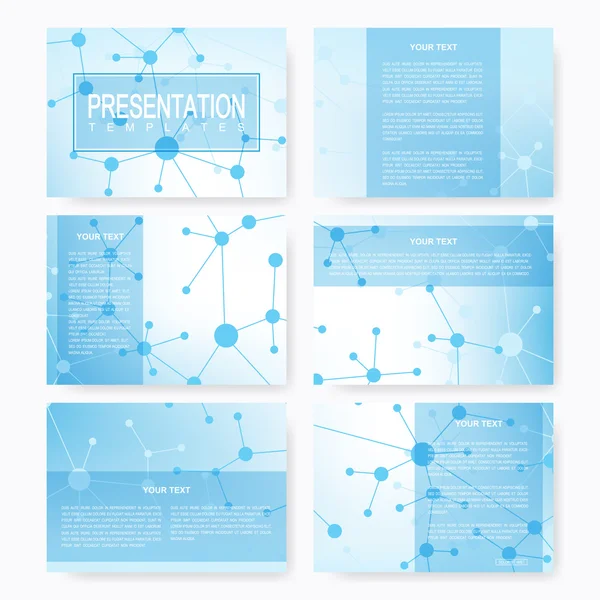 Conjunto de plantillas vectoriales para diapositivas de presentación polivalentes. Folleto, folleto, folleto, portada, revista o informe anual. Negocios modernos, ciencia, diseño de medicina. Fondo abstracto con molécula . — Archivo Imágenes Vectoriales