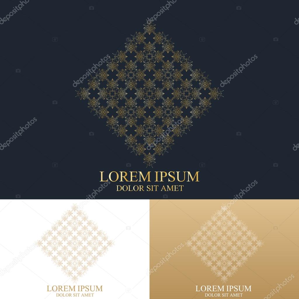 Geometric abstract logo with connected line and dots. Graphic composition design. Golden icon in trendy linear style. Vector Illustration