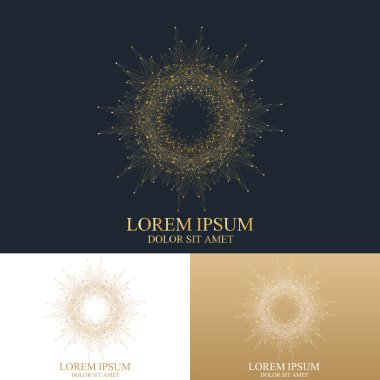 Geometrik soyut yuvarlak formla bağlantılı çizgi ve noktalar. Grafik kompozisyon tıp, bilim, teknoloji, Kimya için. Vektör Logo şablonu.