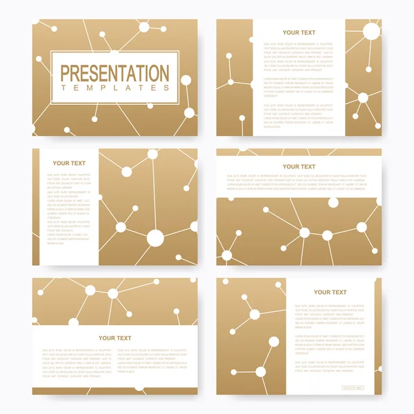 Set of vector templates for multipurpose presentation slides. Brochure, Leaflet, flyer, cover, magazine or annual report. Modern science, medicine design. Abstract gold background with molecule. — Stock Vector