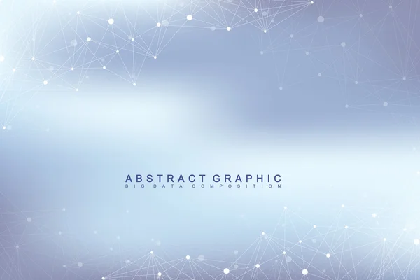 Comunicación gráfica abstracta de fondo. Visualización de macrodatos. Líneas conectadas con puntos. Redes sociales. Ilusión de profundidad y perspectiva. Ilustración vectorial. — Vector de stock