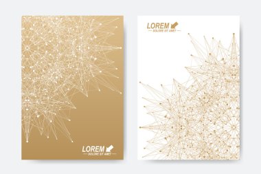 Broşür, broşür, broşür, broşür, kapak, dergi veya yıllık rapor için modern vektör şablonu. A4 beden. İş, bilim, tıp ve teknoloji tasarım kitabı düzeni. Altın mandala ile soyut sunum