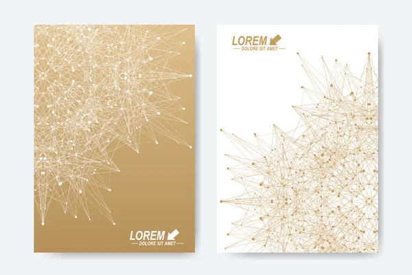 Broşür, broşür, broşür, broşür, kapak, dergi veya yıllık rapor için modern vektör şablonu. A4 beden. İş, bilim, tıp ve teknoloji tasarım kitabı düzeni. Altın mandala ile soyut sunum