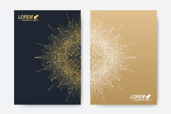 Broşür, broşür, broşür, broşür, kapak, dergi veya yıllık rapor için modern vektör şablonu. A4 beden. İş, bilim, tıp ve teknoloji tasarım kitabı düzeni. Altın mandala ile soyut sunum