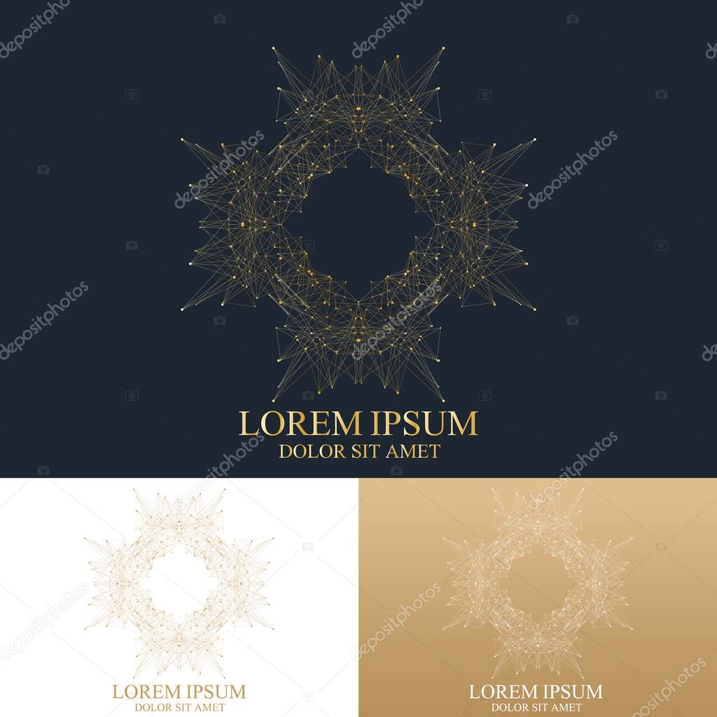 Geometric abstract round form with connected line and dots. Graphic composition for medicine, science, technology , chemistry. Vector Logo Template.