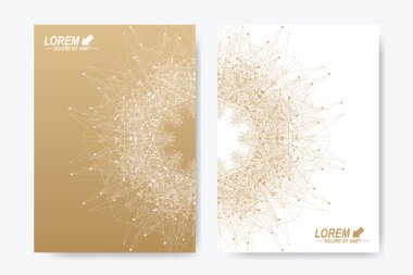 Broşür, broşür, broşür, broşür, kapak, dergi veya yıllık rapor için modern vektör şablonu. A4 beden. İş, bilim, tıp ve teknoloji tasarım kitabı düzeni. Altın mandala ile soyut sunum