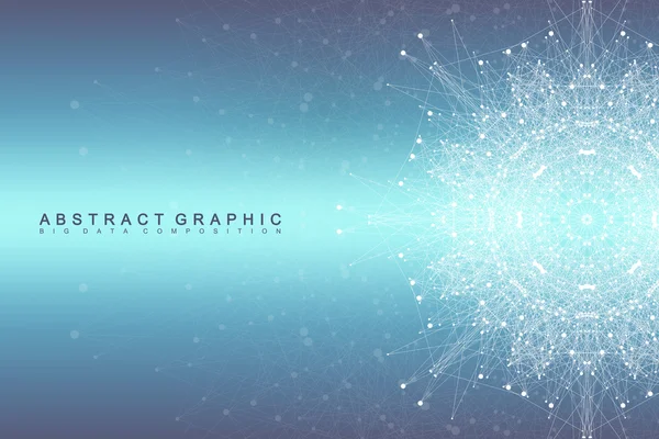 Grafische abstracte achtergrondcommunicatie. Visualisatie van big data. Verbonden lijnen met stippen. Sociale netwerken. Illusie van diepte en perspectief. Vectorillustratie. — Stockvector