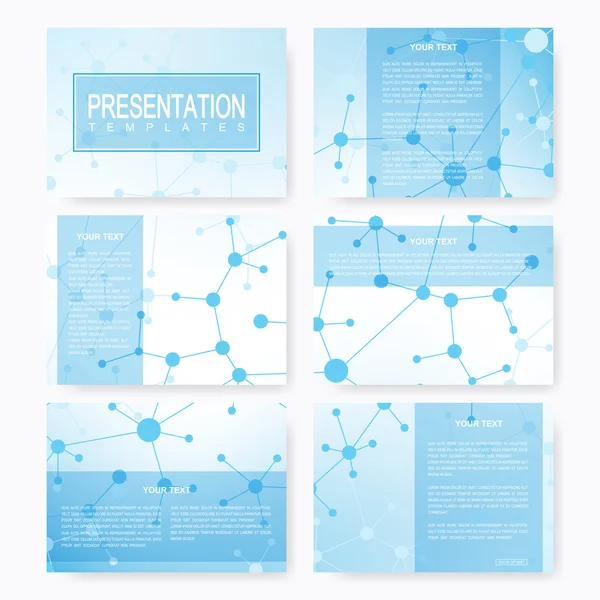 Set of vector templates for multipurpose presentation slides. Brochure, Leaflet, flyer, cover, magazine or annual report. Modern business, science, medicine design. Abstract background with molecule. — Stock Vector
