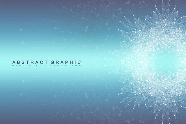 Comunicação de fundo abstrata gráfica. Visualização de Big Data. Linhas conectadas com pontos. Redes sociais. Ilusão de profundidade e perspectiva. Ilustração vetorial. — Vetor de Stock