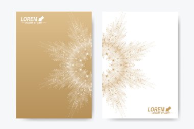 Broşür, broşür, broşür, broşür, kapak, dergi veya yıllık rapor için modern vektör şablonu. A4 beden. İş, bilim, tıp ve teknoloji tasarım kitabı düzeni. Altın mandala ile soyut sunum