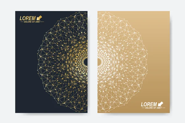 Moderne Vektorvorlage für Broschüren, Broschüren, Flyer, Cover, Magazine oder Jahresberichte. DIN-A4-Format. Wirtschaft, Wissenschaft, Medizin und Technologie gestalten das Buchlayout. Abstrakte Präsentation mit goldenem Mandala — Stockvektor