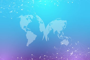 Geometrik grafik arkaplan molekülü ve iletişim. Bileşikli büyük veri kompleksi. Pleksus çizgileri, minimum dizi. Dijital veri görselleştirme. Bilimsel sibernetik çizim.