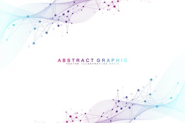 Bağlı çizgiler ve noktalarla Geometrik soyut arkaplan. Bağlantı noktası. Molekül ve iletişim geçmişi. Tasarımınız için grafiksel bağlantı arka planı. Vektör illüstrasyonu.