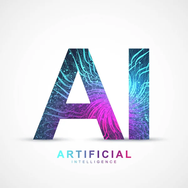 Artificiell intelligens Logo Plexus effekt. Artificiell intelligens och maskininlärning koncept. Vektorsymbol AI. Neurala nätverk och en annan modern teknik koncept. Tekniskt science fiction-koncept. — Stock vektor