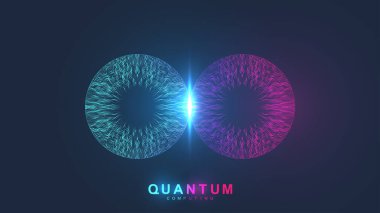 Kuantum hesaplama sistemleri. Kuantum fiziği. Derin öğrenme yapay zekası. Büyük veri algoritmaları görselleştirme, vektör illüstrasyonu.